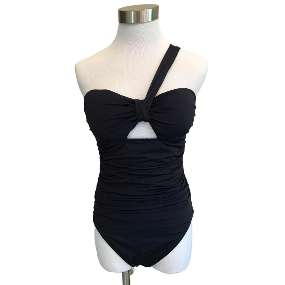 NEW J Crew $125 Jersey Lomellina One-Shoulder One-Piece Swimsuit 4 Navy G3411 v3
